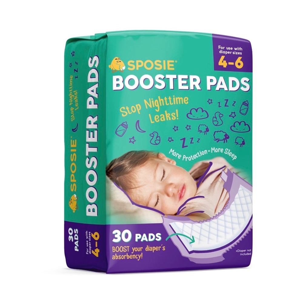 Sposie Overnight Booster Pads Size 4–6 – 30 Pack | Extra Nappy Absorbency